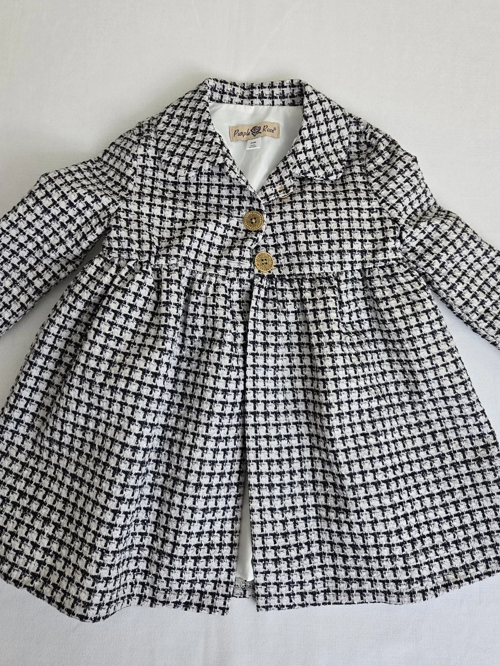 Purple Rose Little Girls' Black & White Houndstooth Coat Size 24 mos.